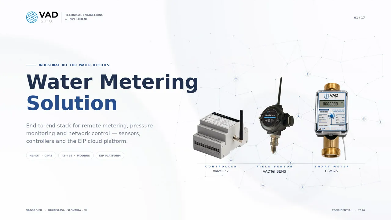 VAD Water Metering Solution — sensors, controllers and cloud platform