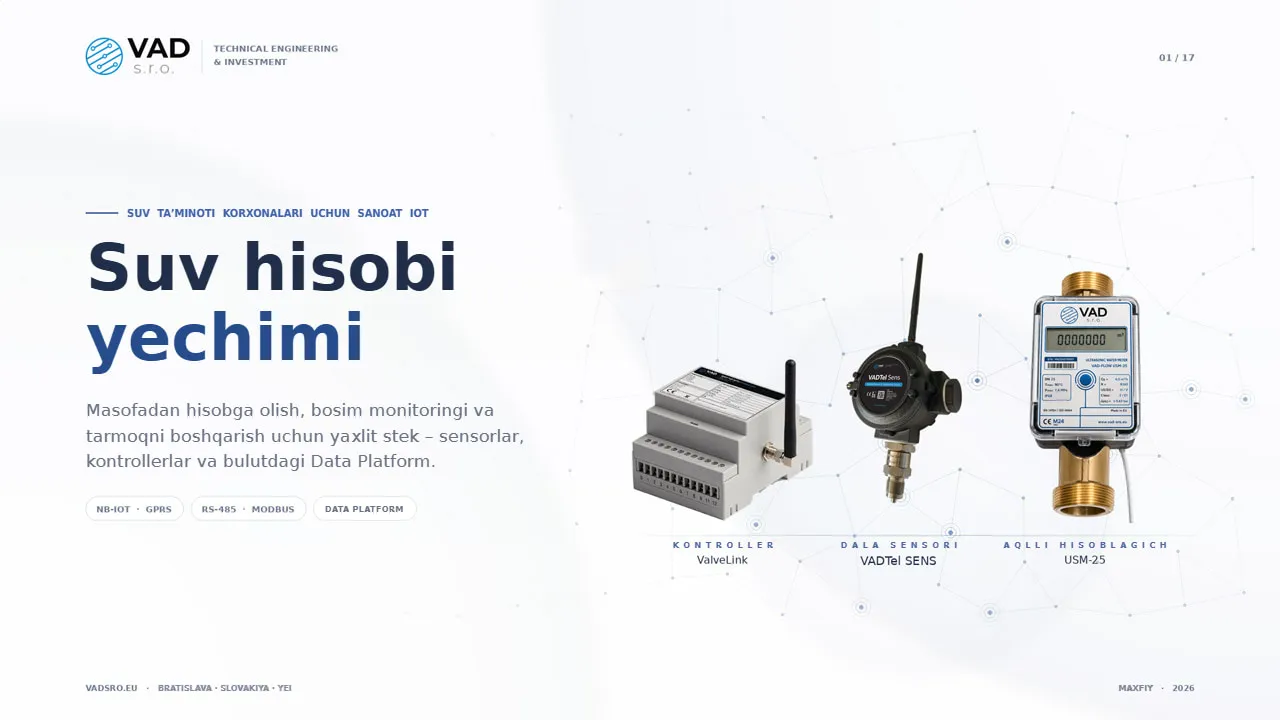 VAD Water Metering Solution – YeI suv taʼminoti korxonalari uchun sanoat IoT
