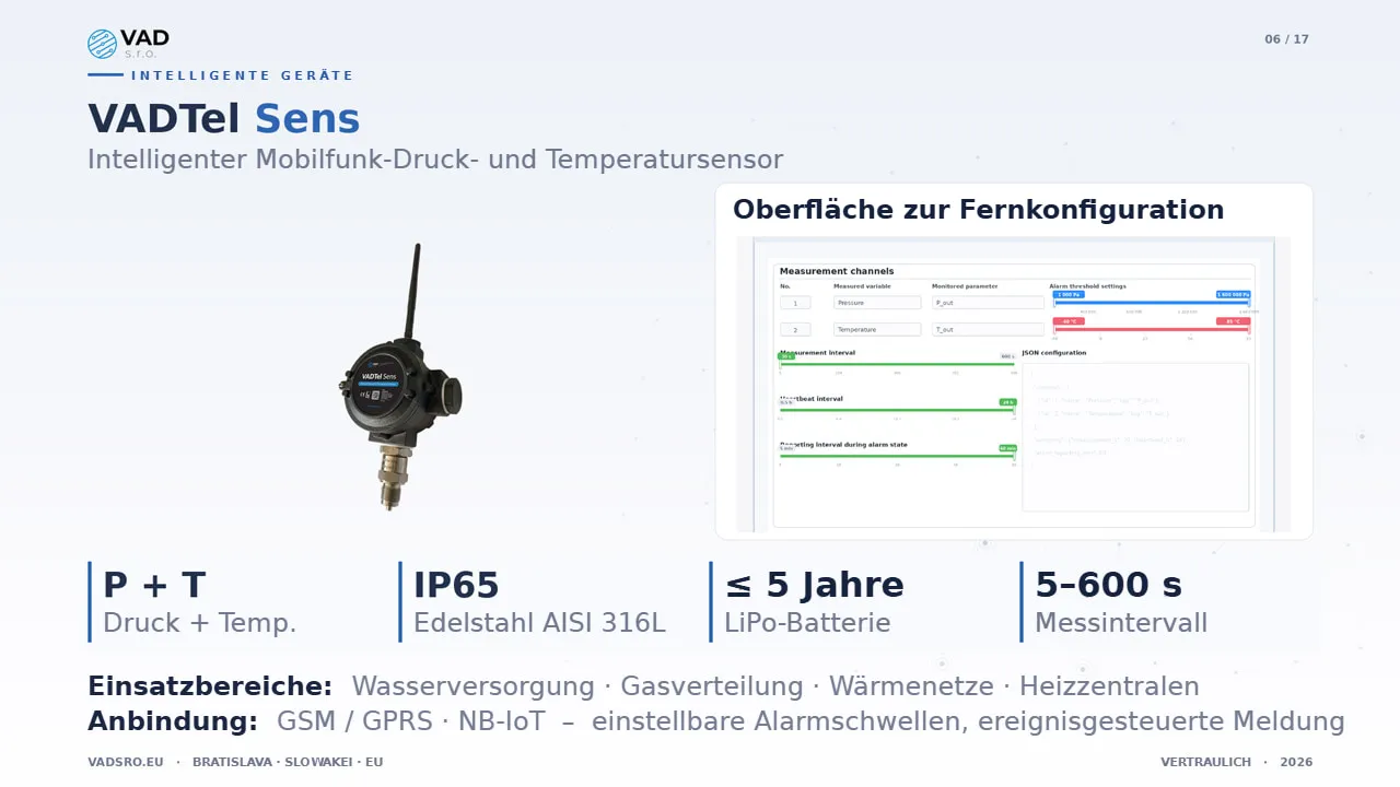 VADTel-SENS – Mobilfunk-Druck- und Temperatursensor für Wassernetze