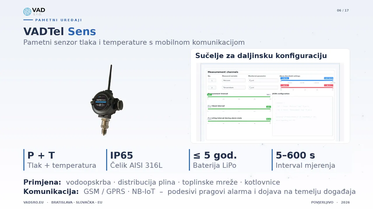 VADTel-SENS – senzor tlaka i temperature s mobilnom komunikacijom za vodoopskrbne mreže