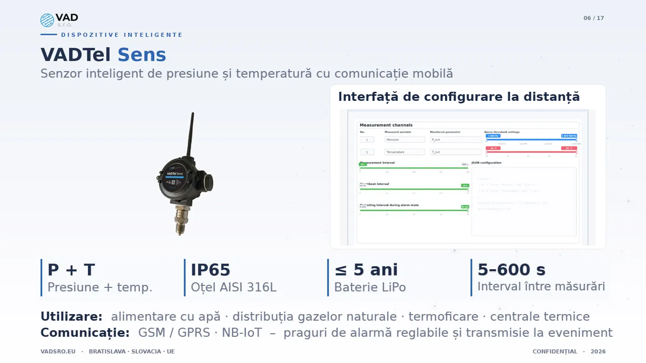 VADTel-SENS – senzor de presiune și temperatură cu comunicație mobilă, pentru rețelele de apă