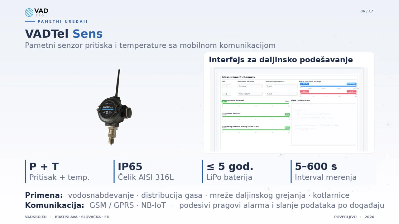 VADTel-SENS – senzor pritiska i temperature sa mobilnom komunikacijom za vodovodne mreže
