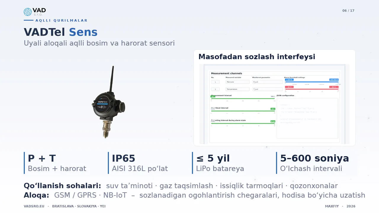 VADTel-SENS – suv tarmoqlari uchun uyali aloqali bosim va harorat sensori