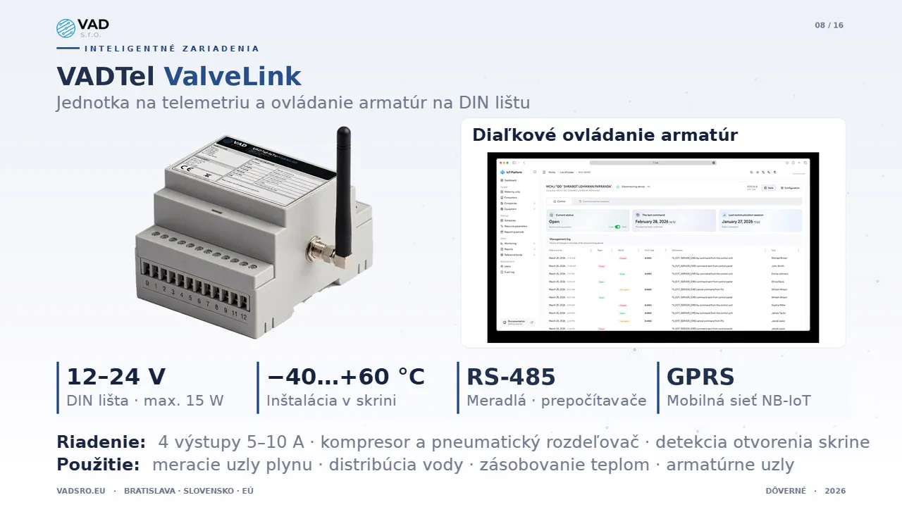 VADTel-ValveLink – jednotka na telemetriu a ovládanie armatúr na DIN lištu do vodárenských skríň