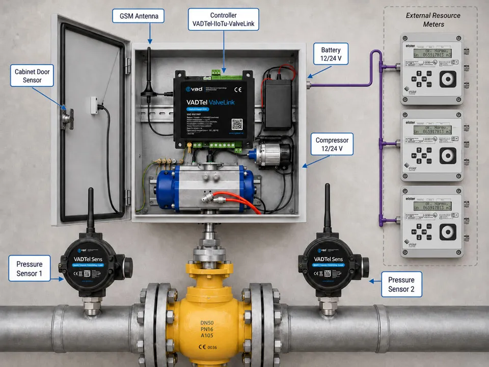 VAD metering node assembly — complete field-deployed kit for gas networks