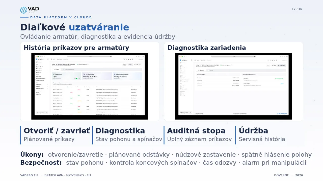 Data Platform – diaľkové uzatváranie vodárenských armatúr s auditnou stopou